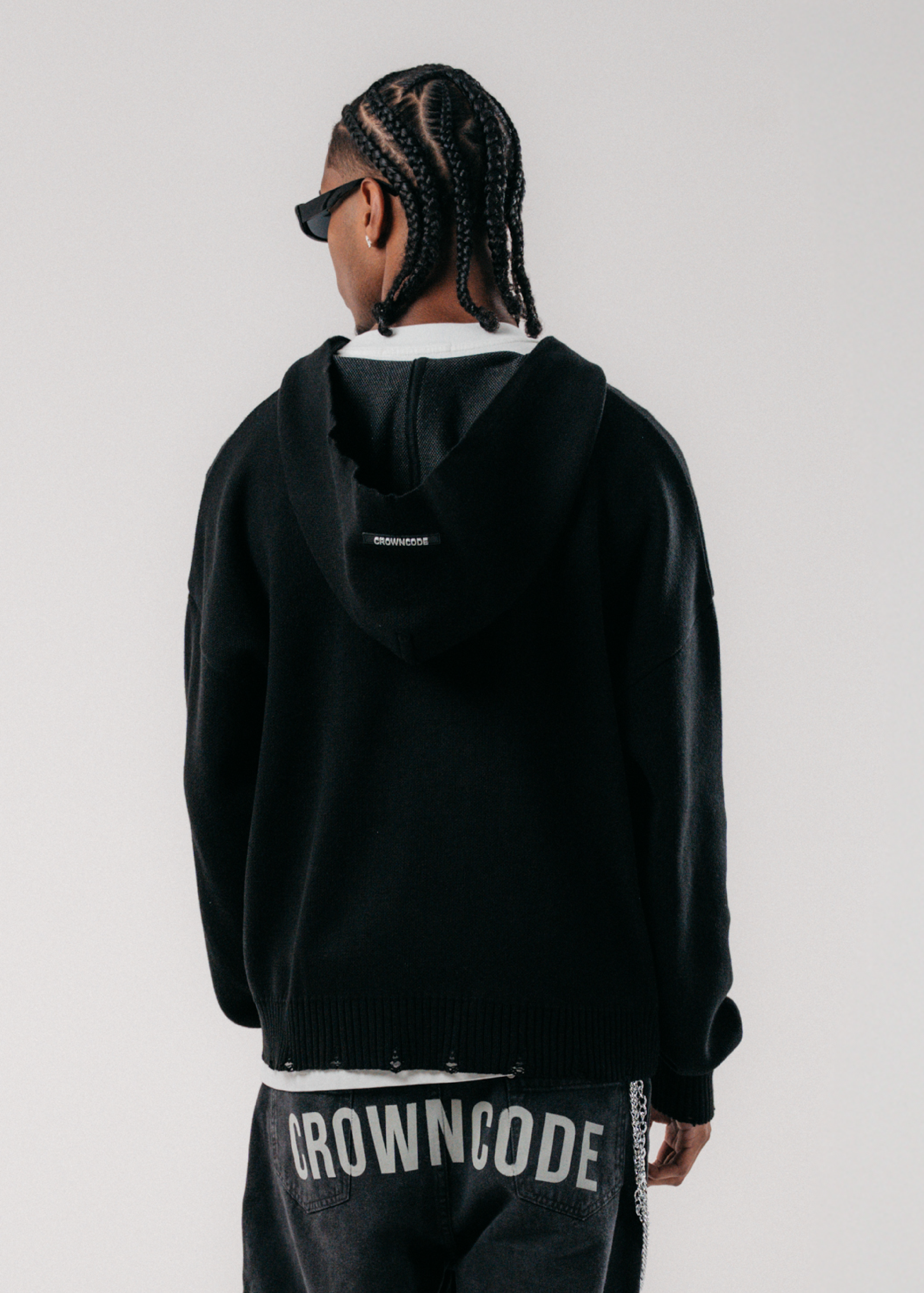 DOBLE ZIP KNITWEAR HOODIE - NEGRO