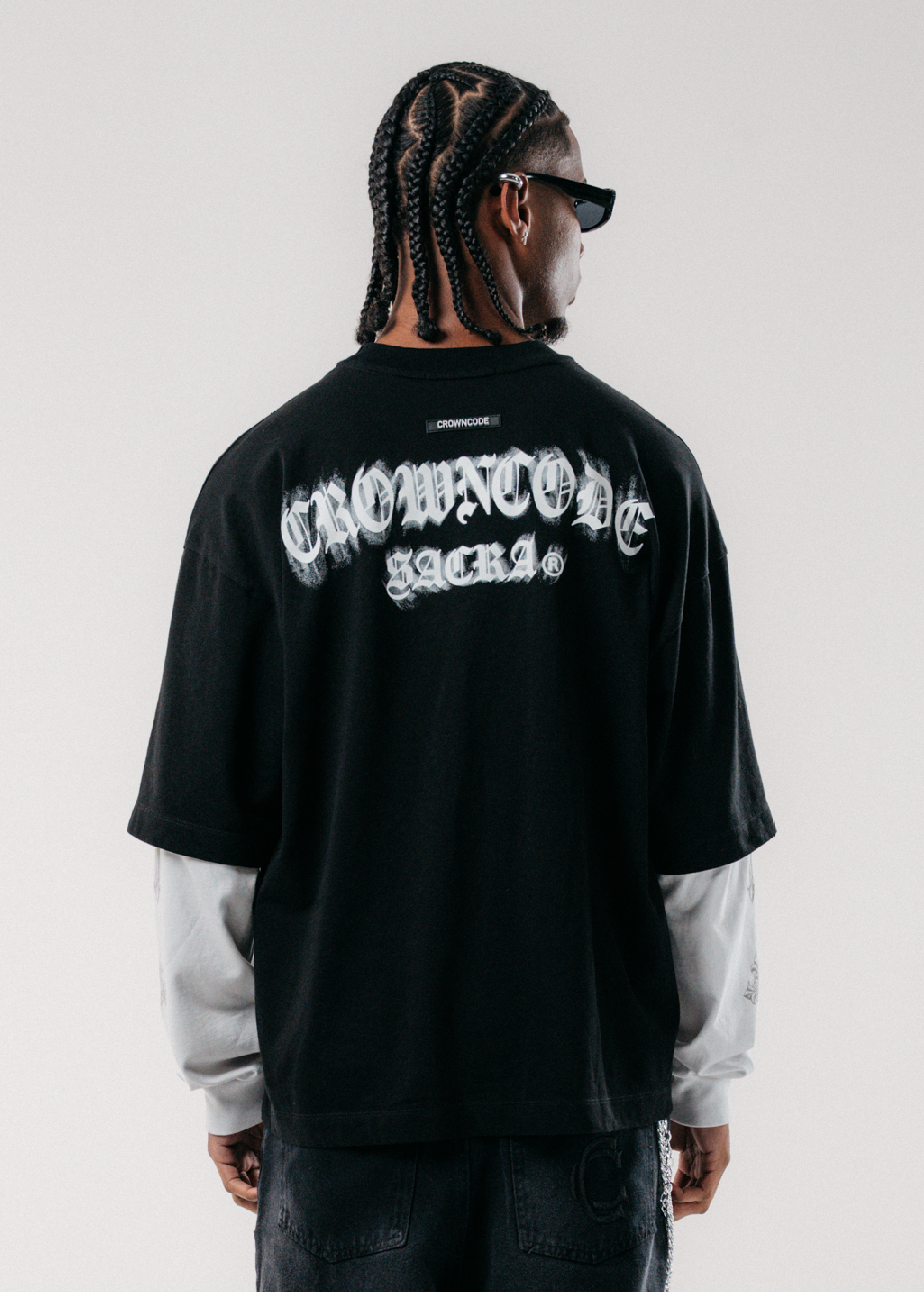 CAMISETA DOBLE MANGA CROSS - NEGRO Y BLANCO