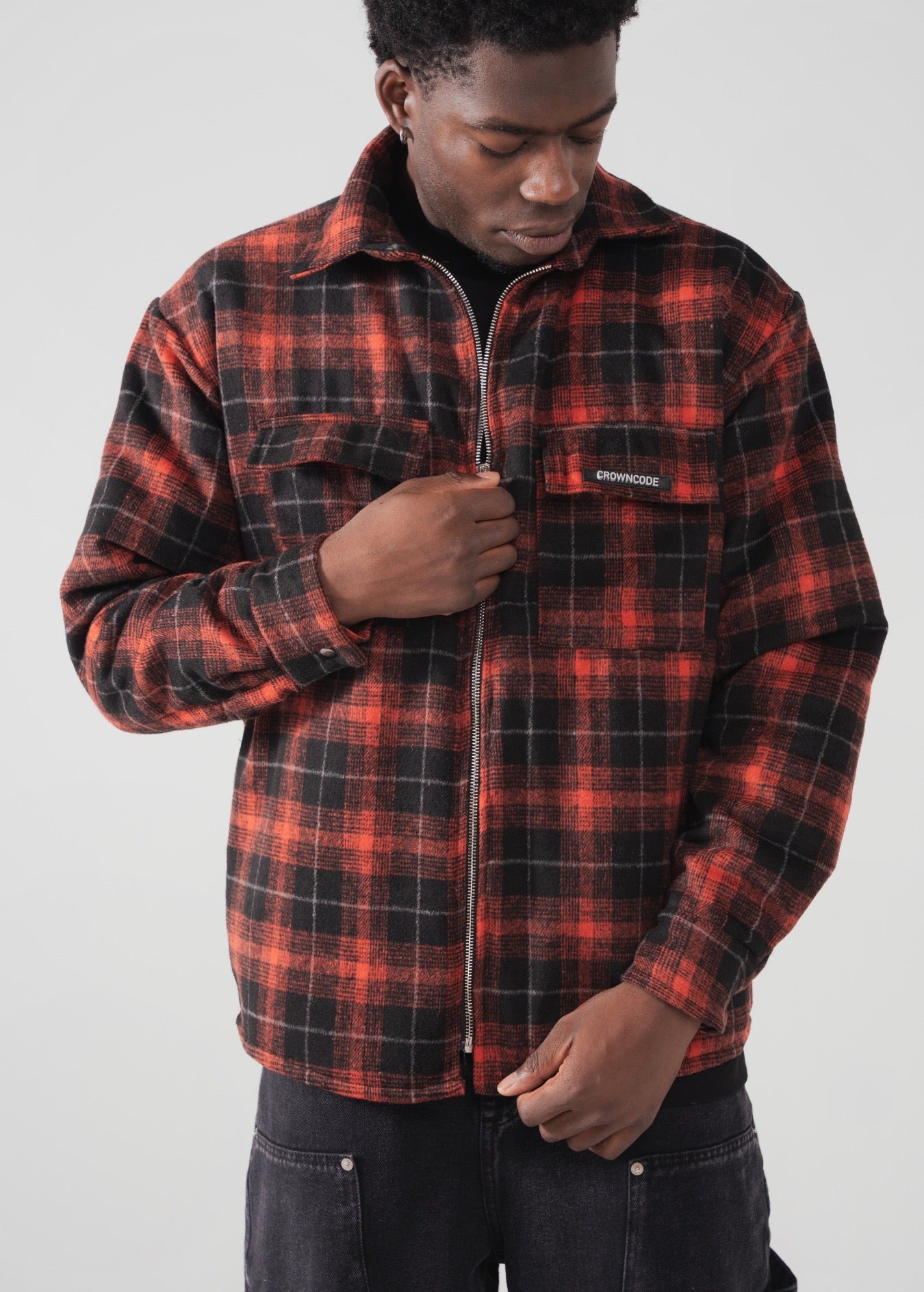 CHAQUETA LEÑADORA - NEGRO ROJO Y BLANCO