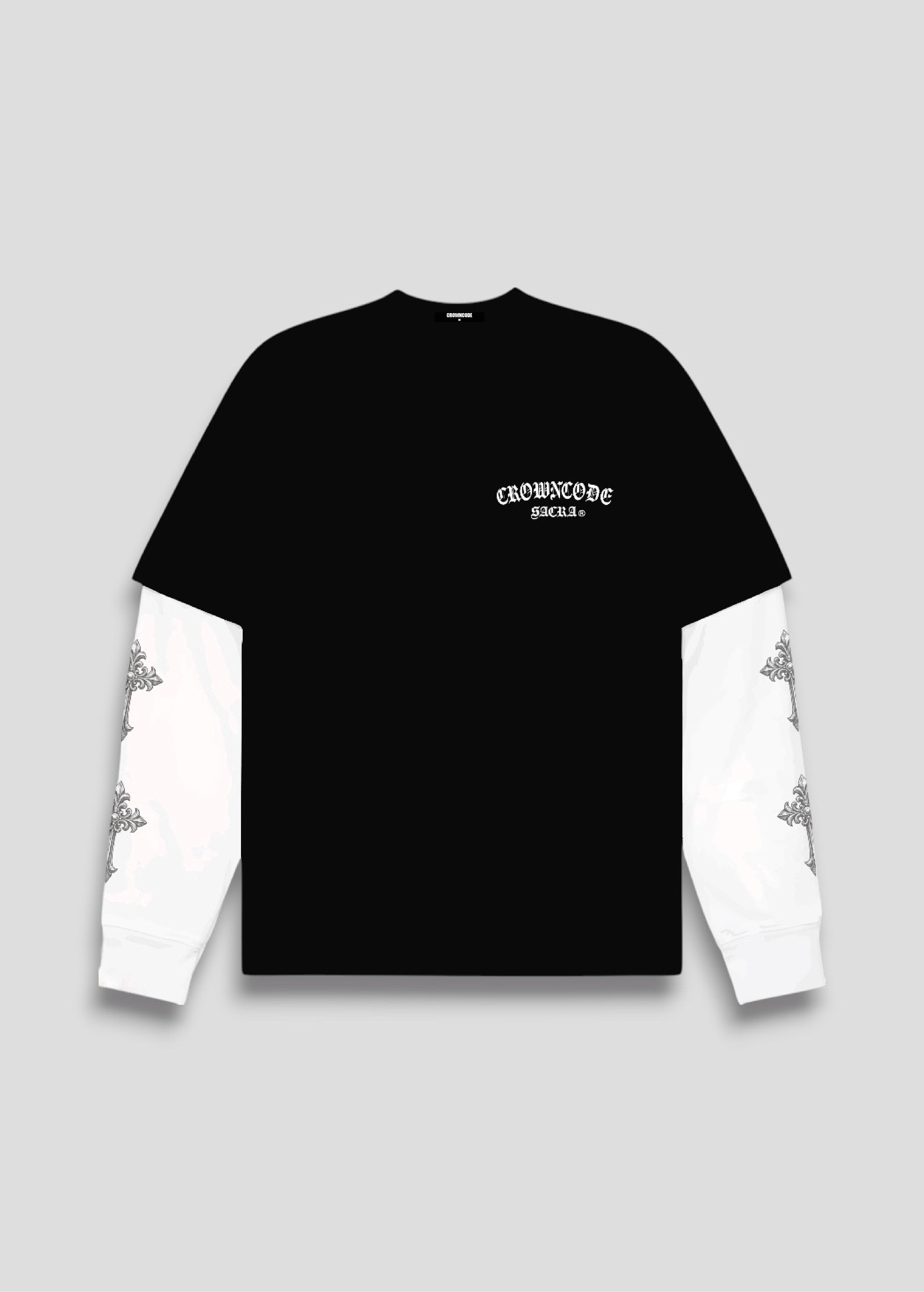 CAMISETA DOBLE MANGA CROSS - NEGRO Y BLANCO