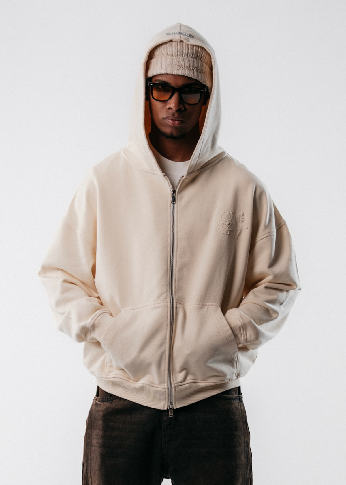 DOBLE ZIP HOODIE SIGNATURE STAR - CREMA