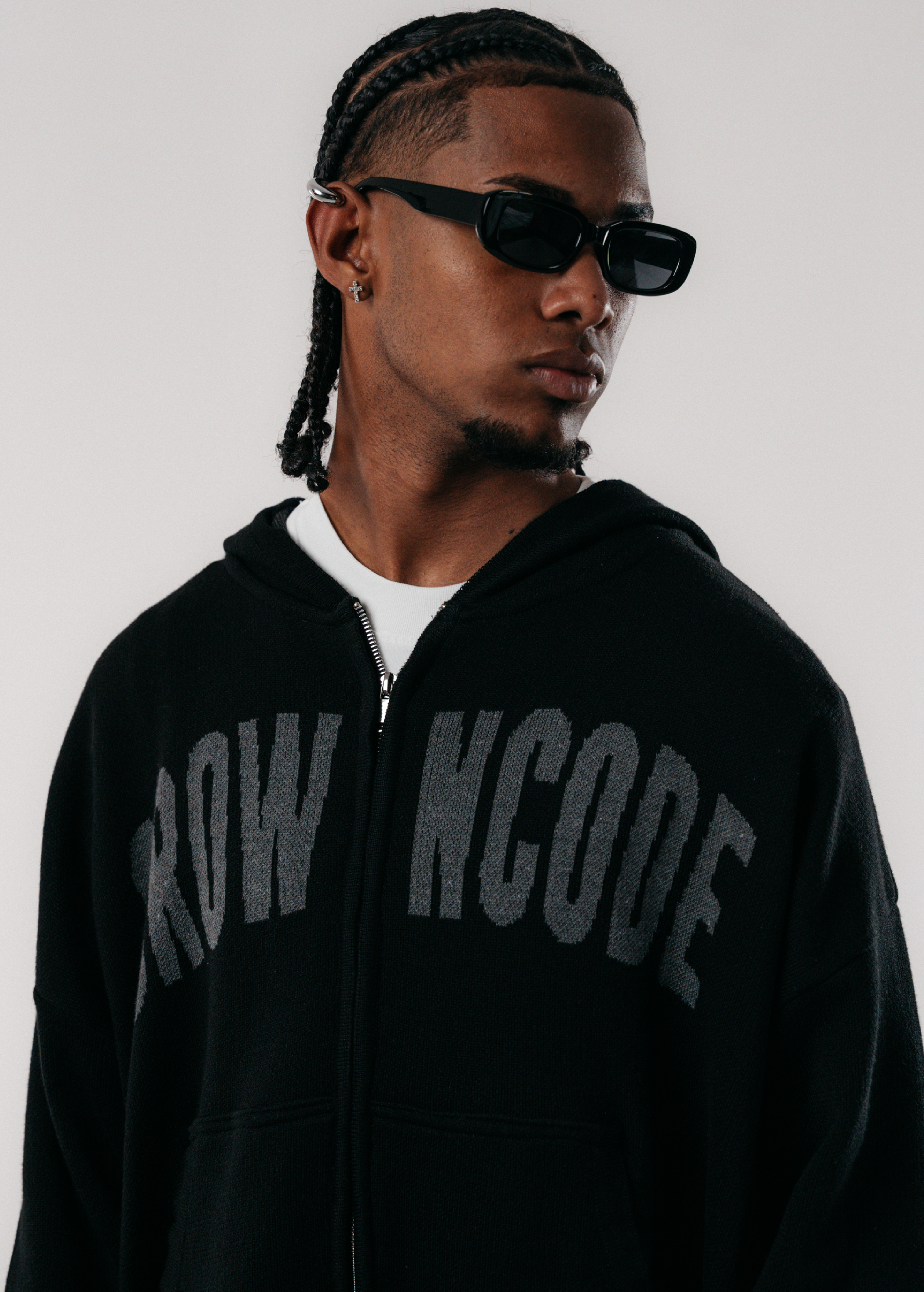 DOBLE ZIP KNITWEAR HOODIE - NEGRO
