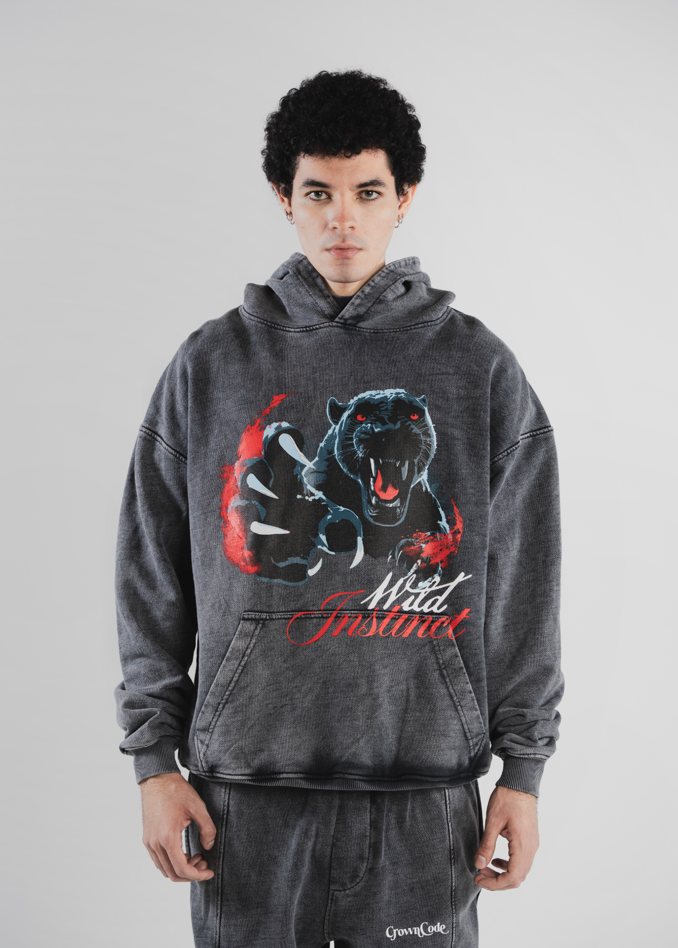 HOODIE PANTHER-GRIS WASHED