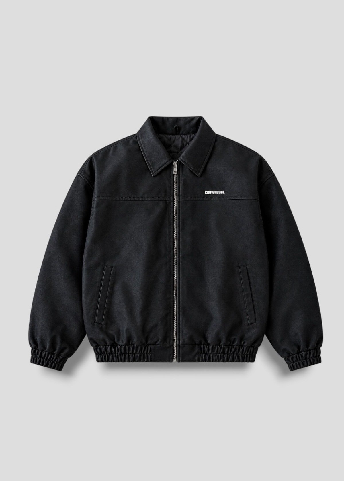 EMBLEM FAUX LEATHER BOMBER JACKET - NEGRO