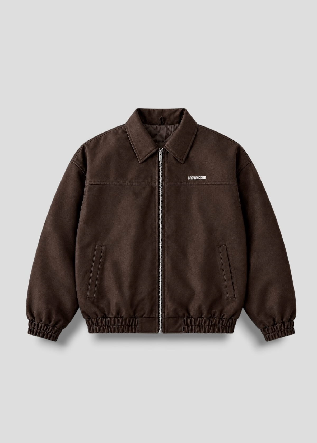 EMBLEM FAUX LEATHER BOMBER JACKET - CAFE CHOCOLATE