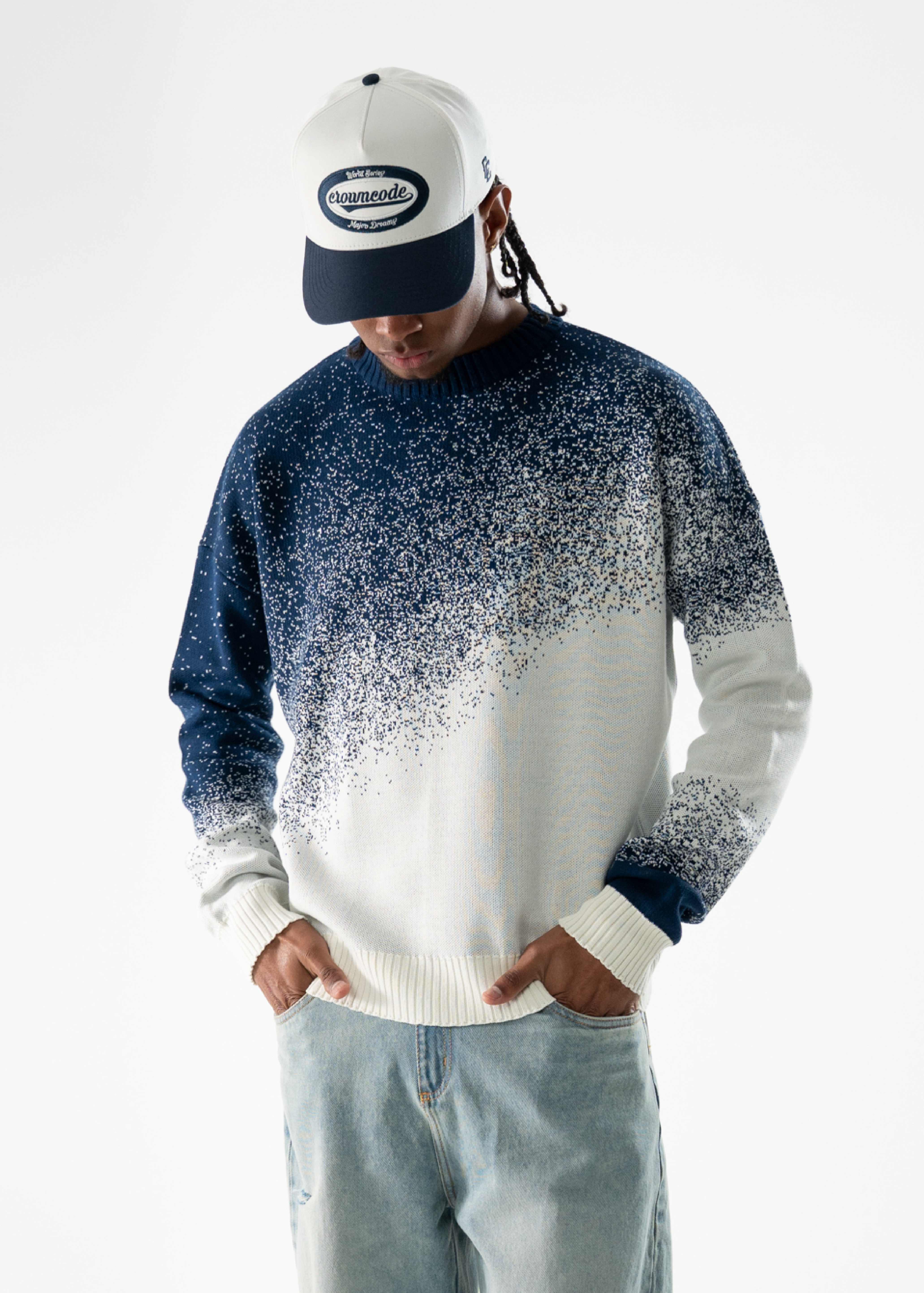 GRADIENT KNITWEAR SWEATER - AZUL OSCURO Y BLANCO