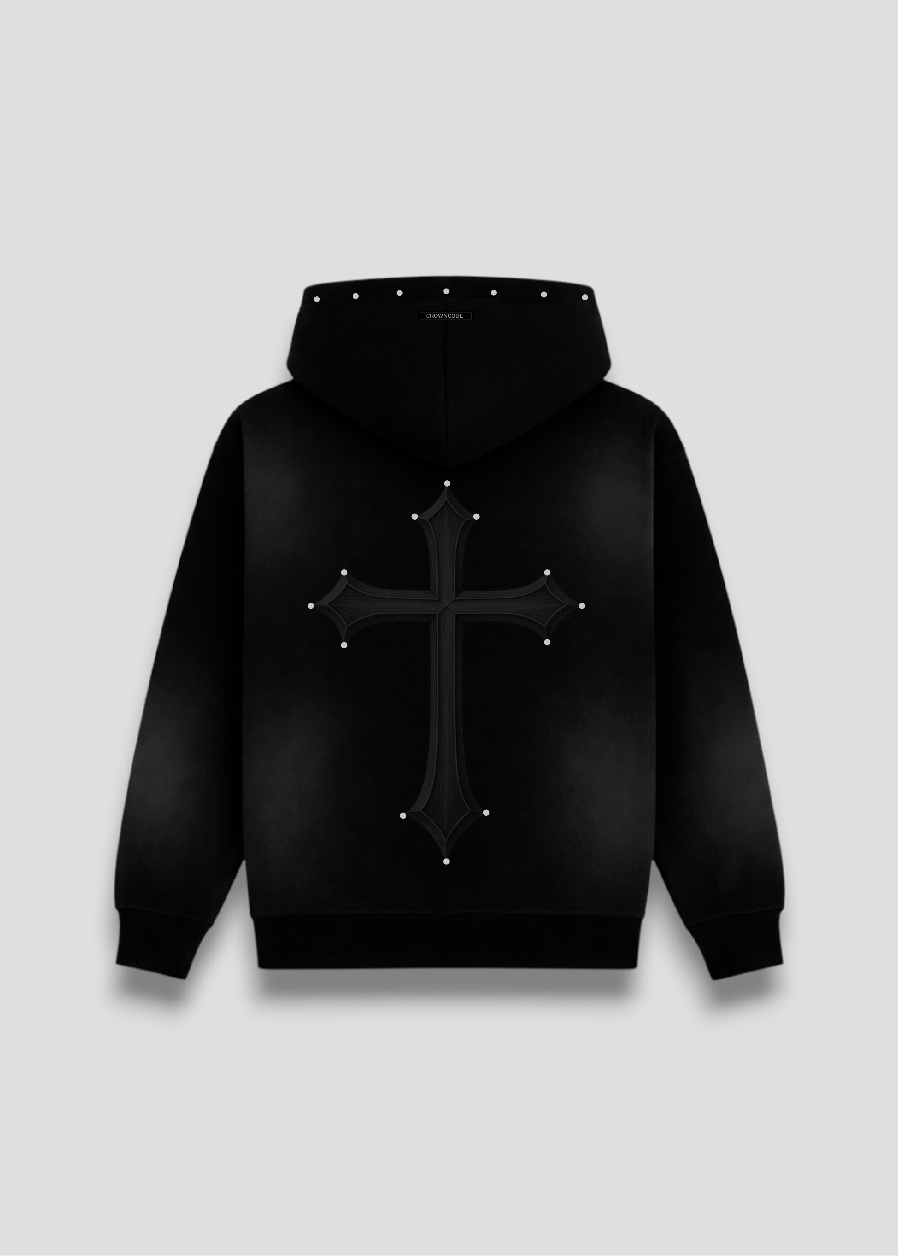 HOODIE CROSS REIGN - NEGRO DESGASTADO