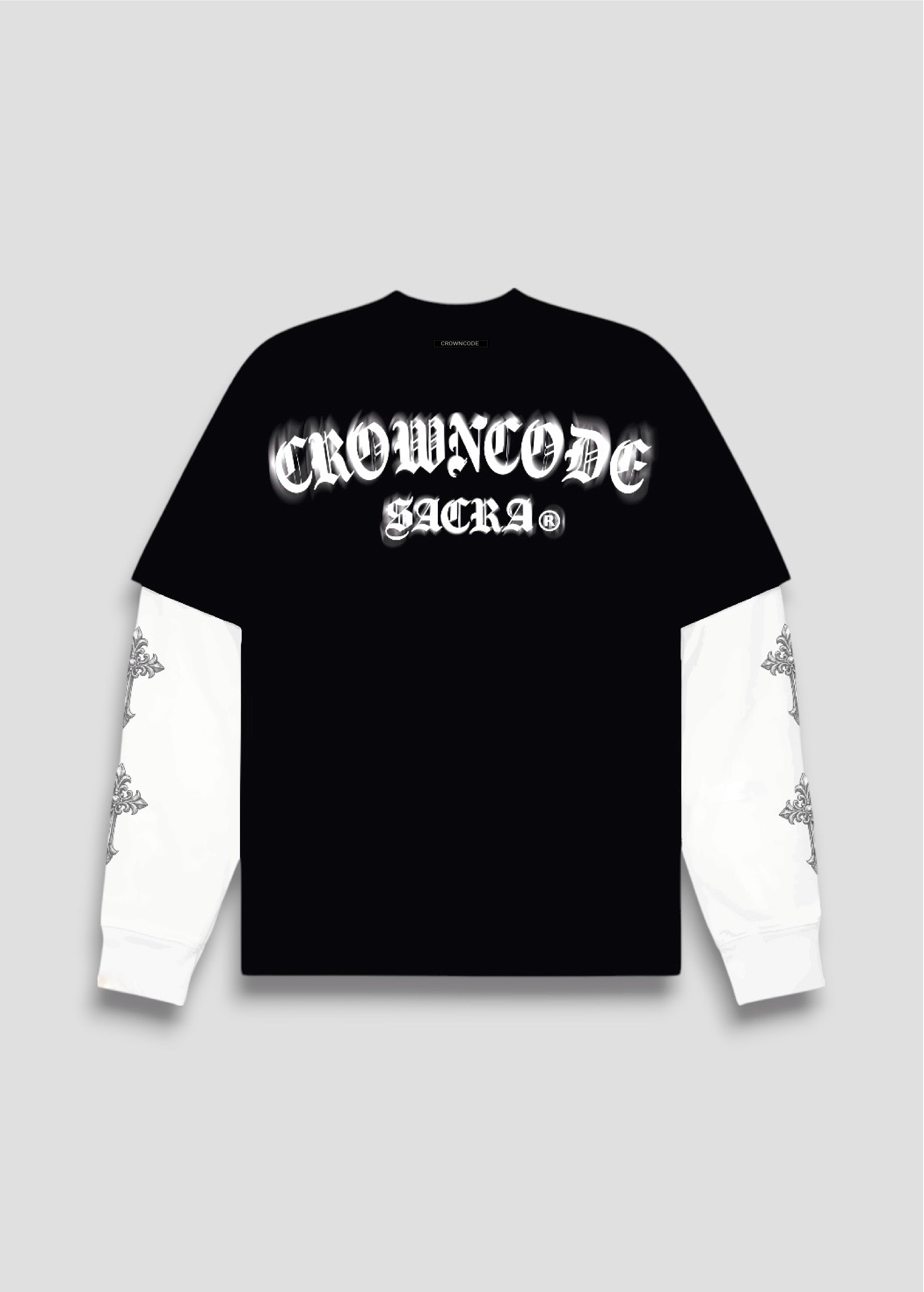 CAMISETA DOBLE MANGA CROSS - NEGRO Y BLANCO