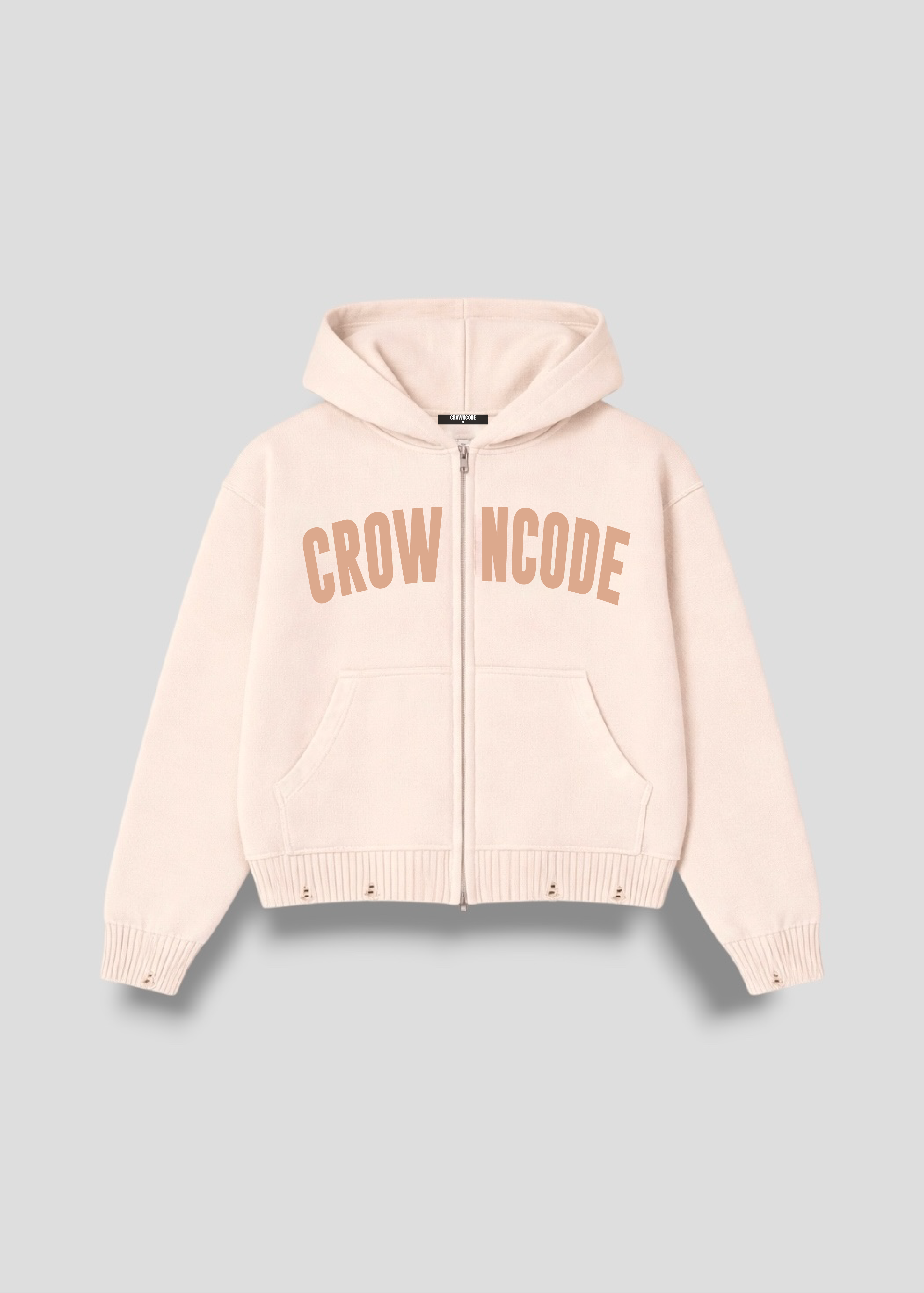 DOBLE ZIP KNITWEAR HOODIE - CREMA