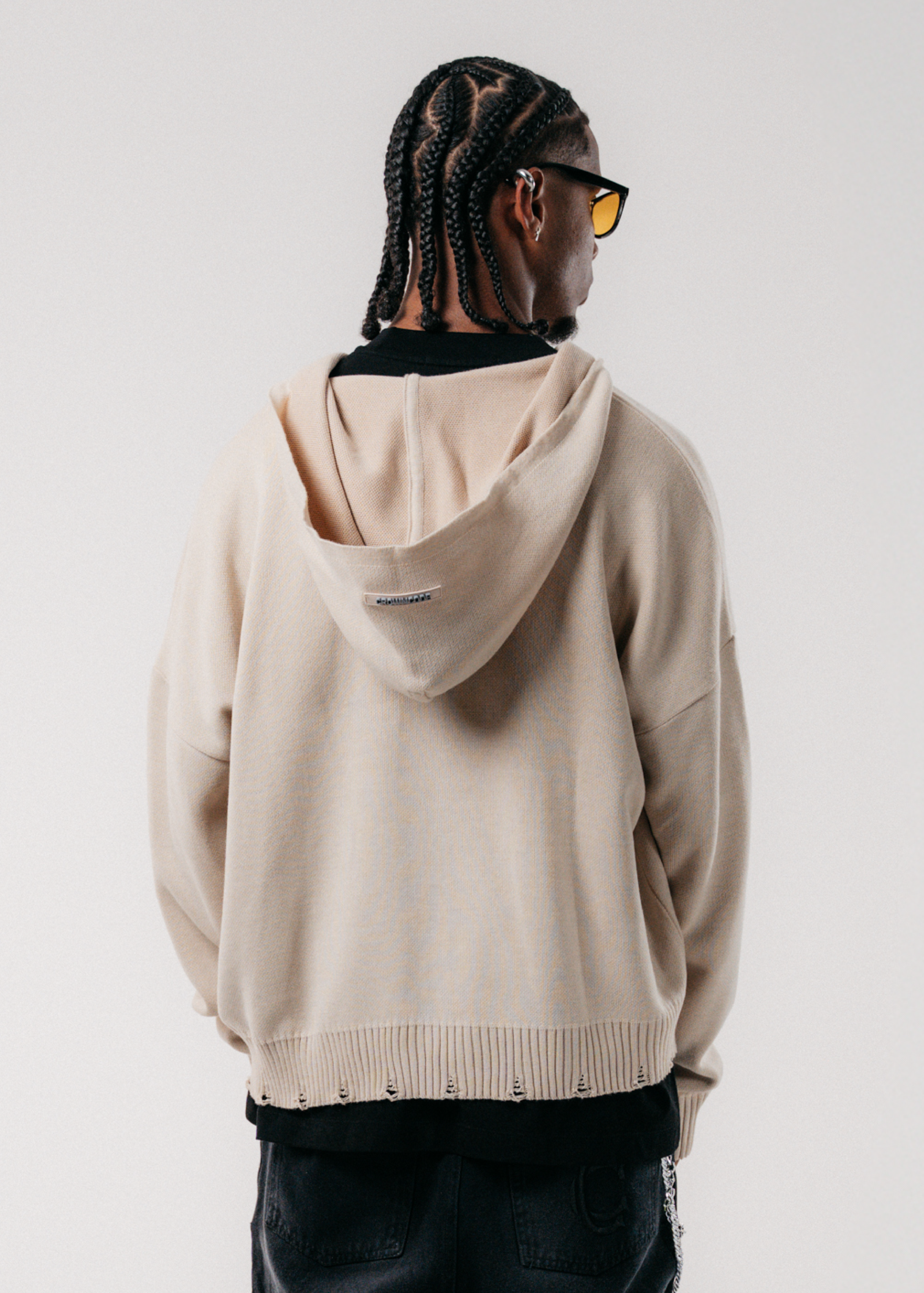 DOBLE ZIP KNITWEAR HOODIE - CREMA